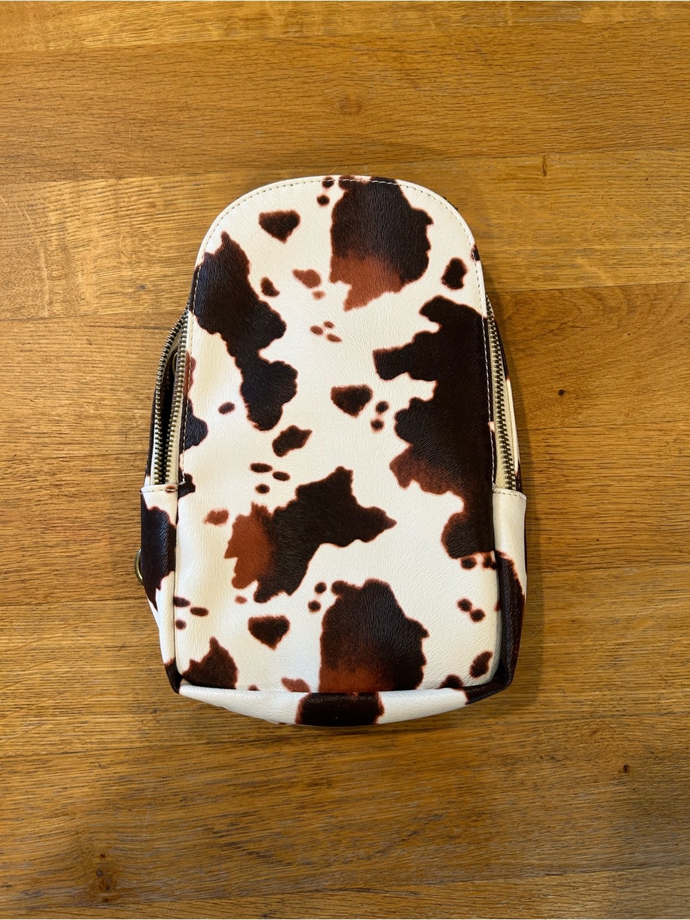 Men's Cow Print Sling Bag - White & Brown